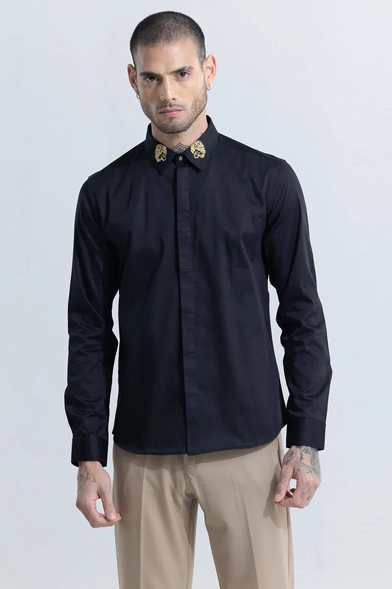 Lion Embroidered Black Shirt