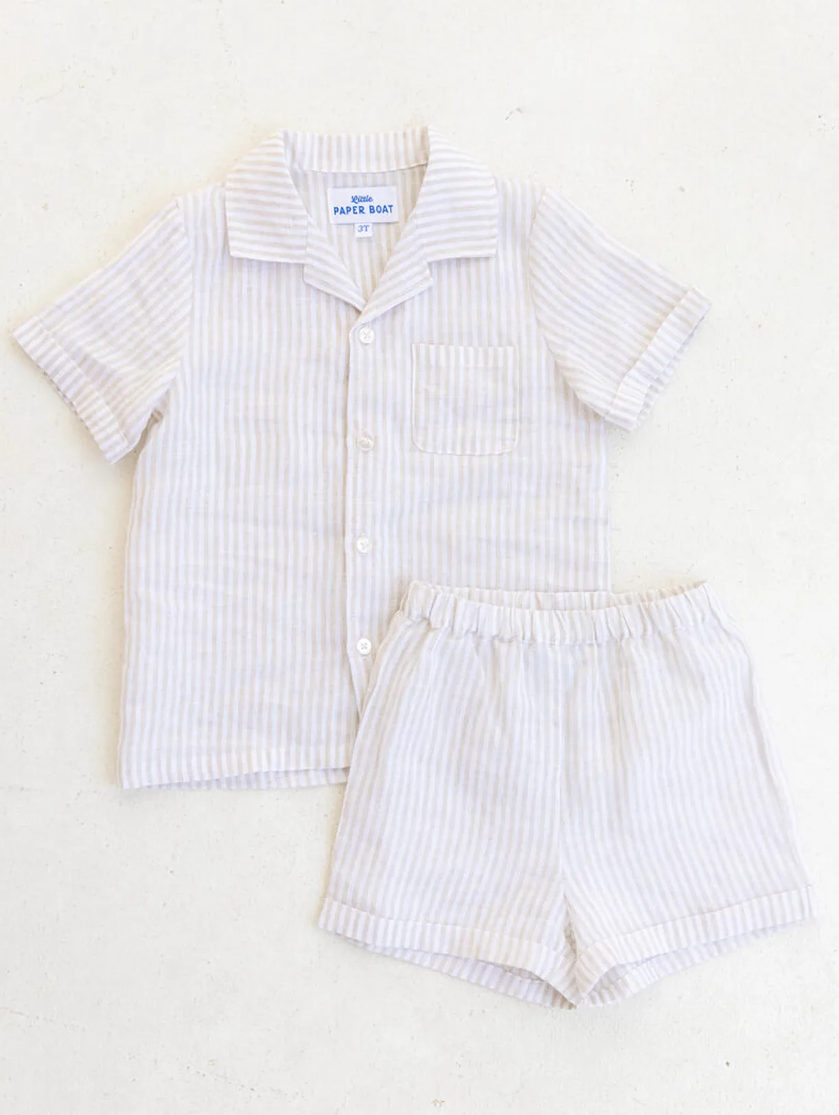 Little Paper Boat - Tan/White Stripe Graham 2 Piece Set