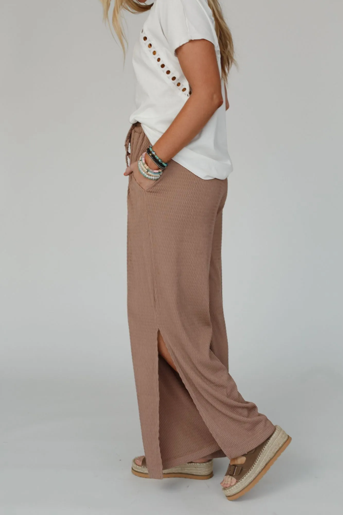 Loving Thoughts Textured Wide Leg Pants - Mocha