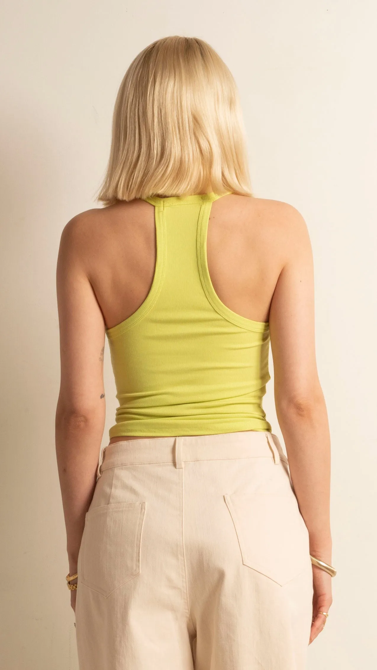 Low V Neck Ribbed Tank - Lime