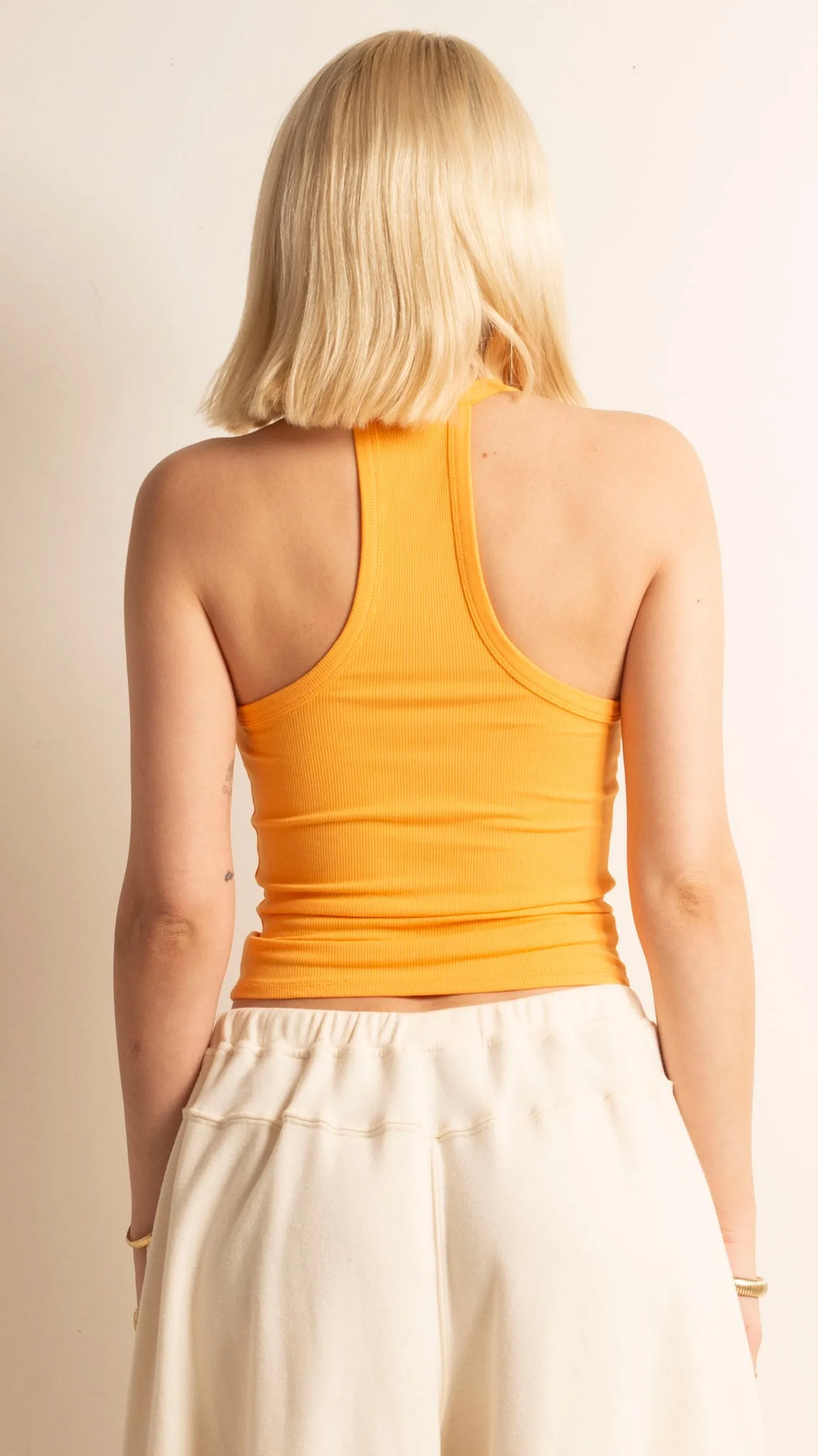 Low V Neck Ribbed Tank - Marigold