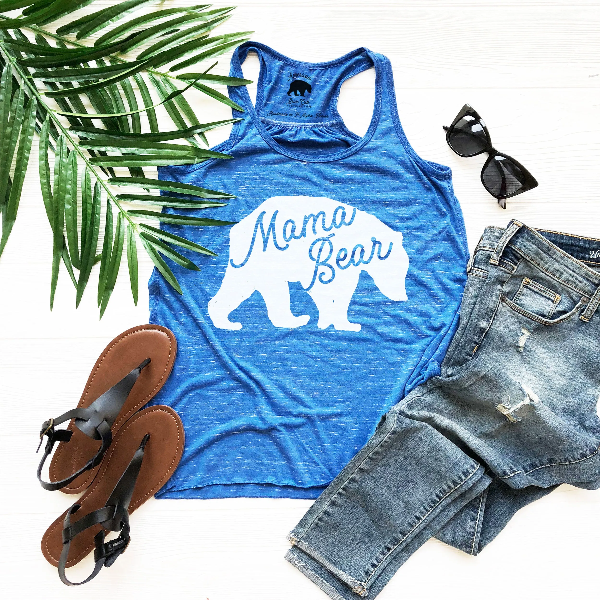 Mama Bear Silhouette flowy racerback tank tops - light or dark artwork