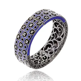 MCL Design Sterling Silver Bangle Bracelet with Dark Purple Oil Enamel & Blue Topaz