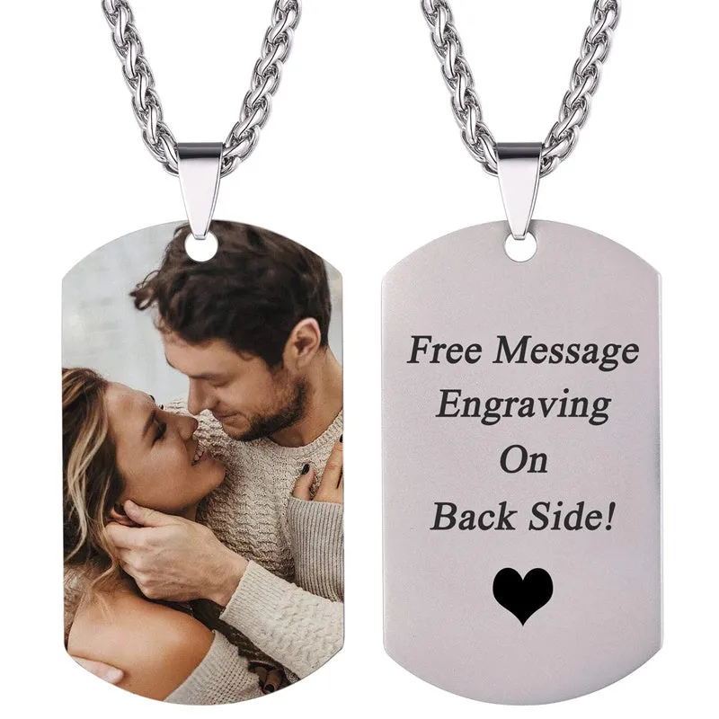 Men Women Personalized Photo/Text Engraving Necklace Stainless Steel Pendant Picture Necklaces Gift for Dad Husband Son