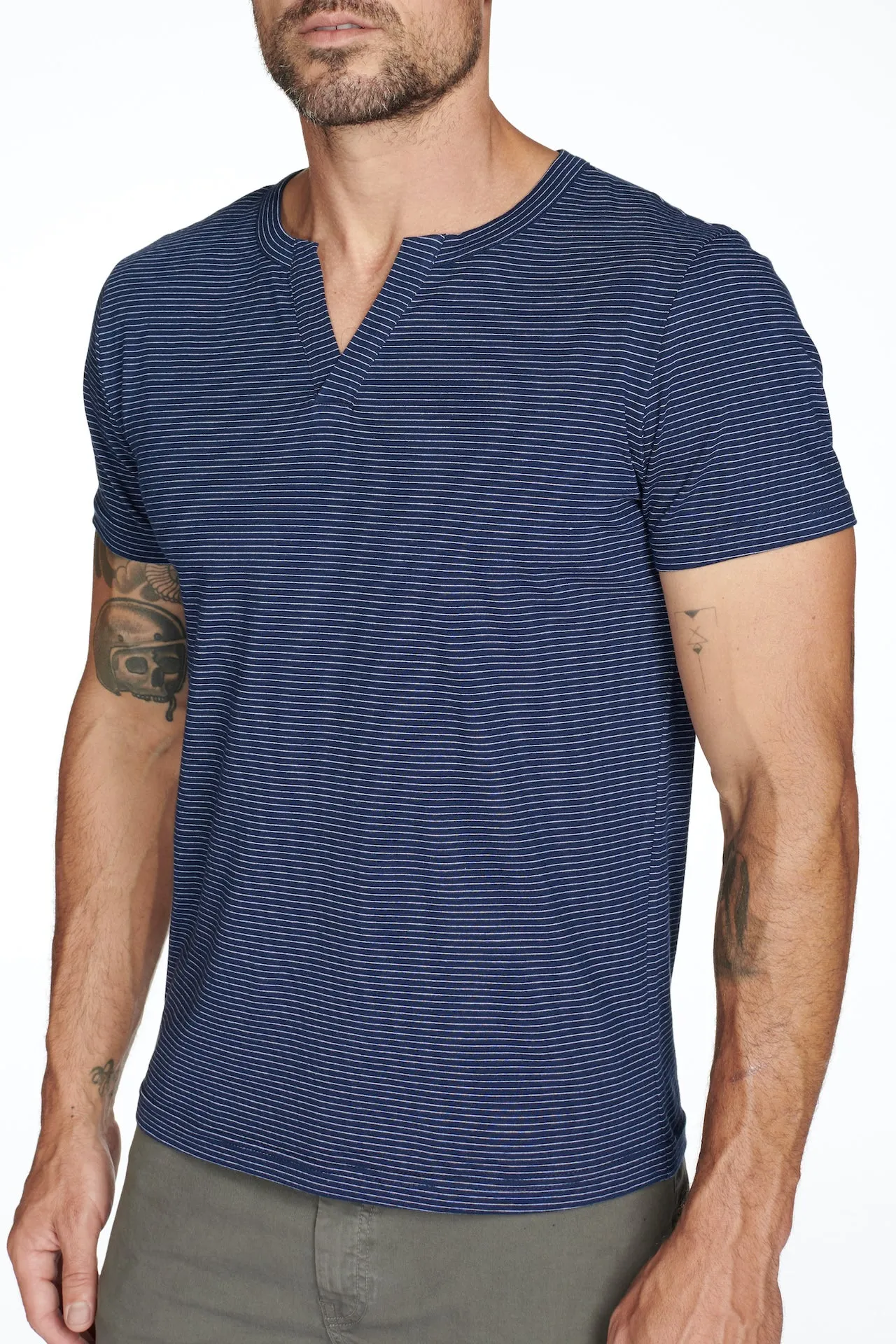 Men's Cross V-Neck Stripe Tee