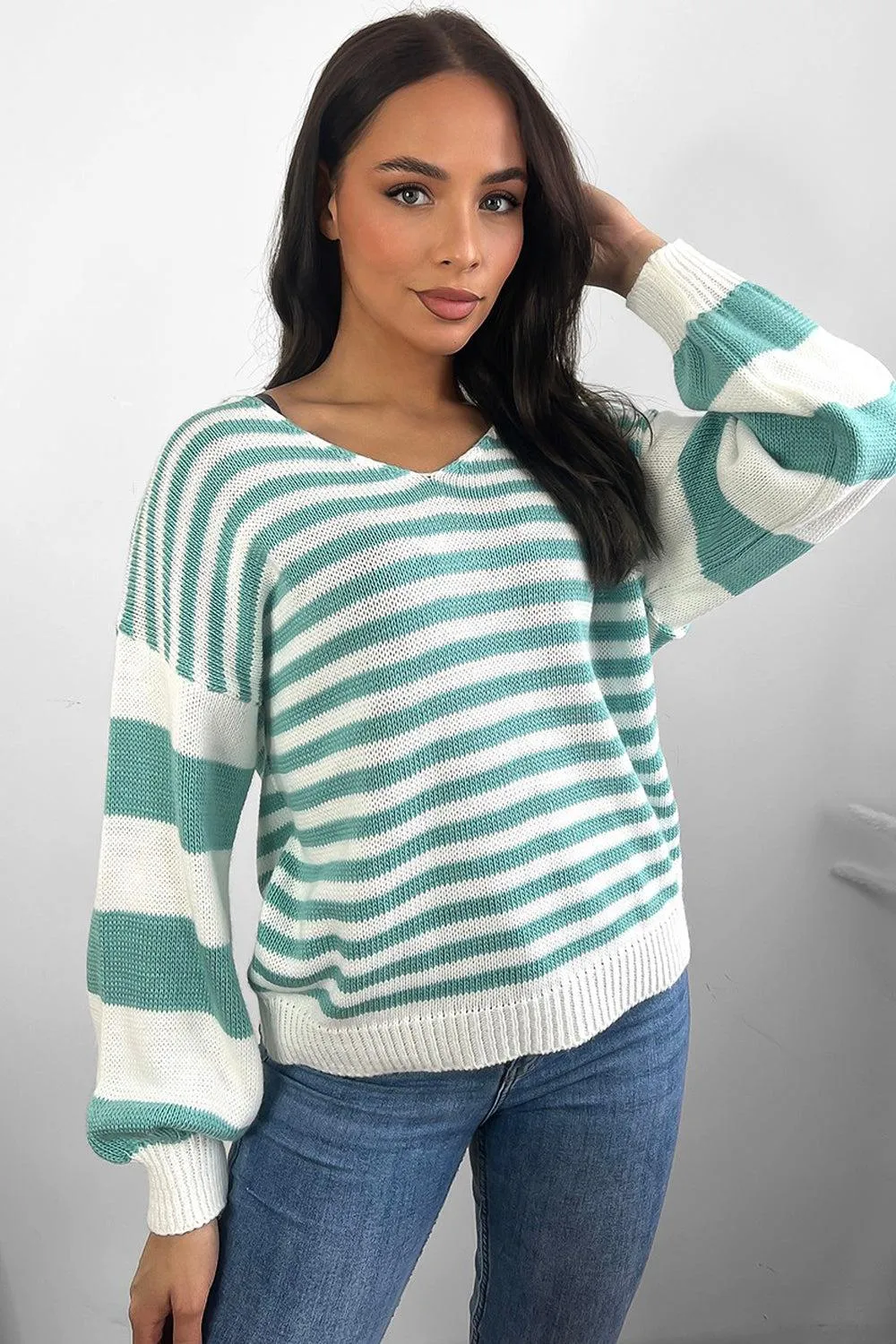 Mixed Stripes V-Neck Pullover