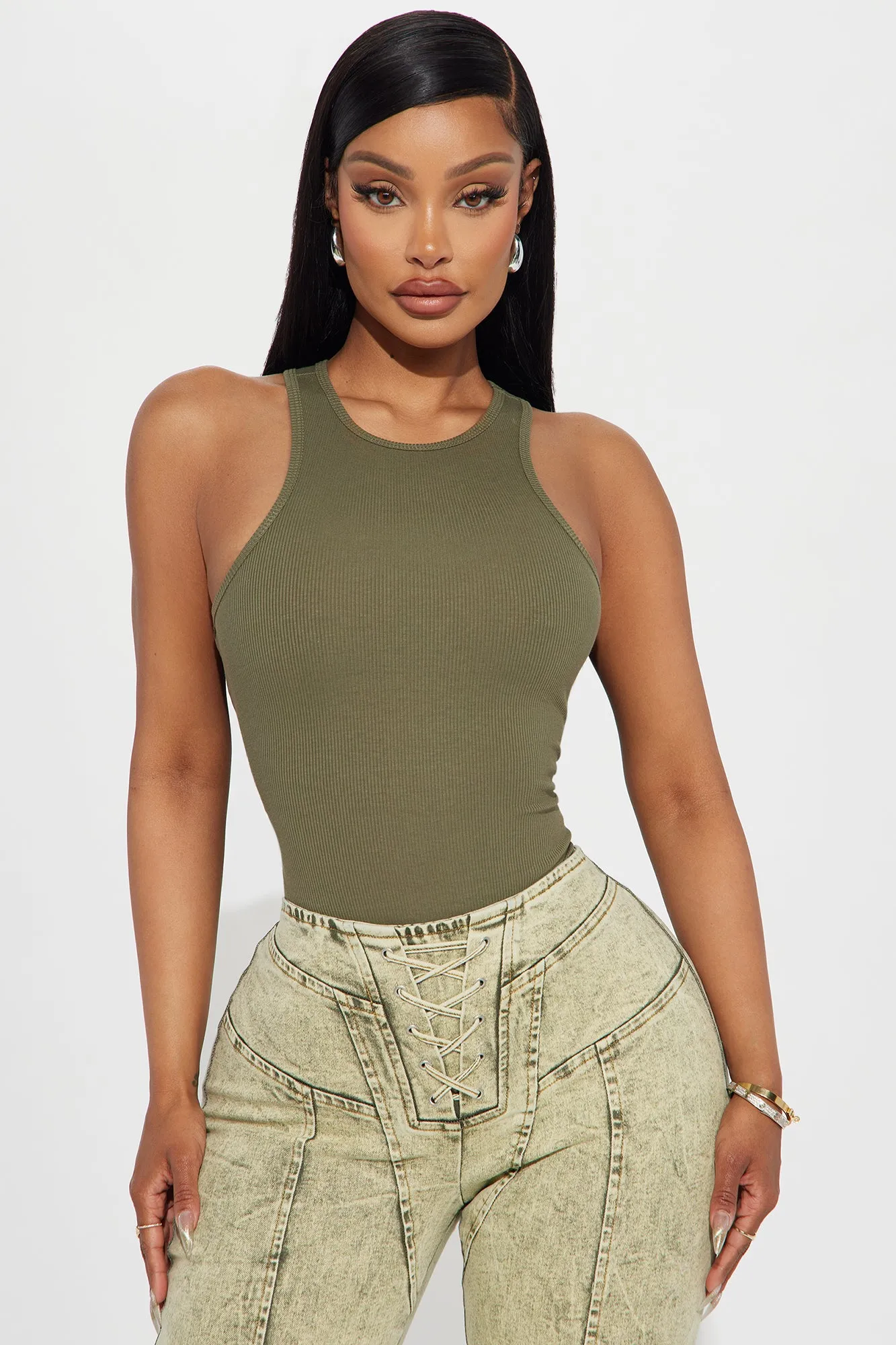 Model Attitude Racerback Bodysuit - Olive