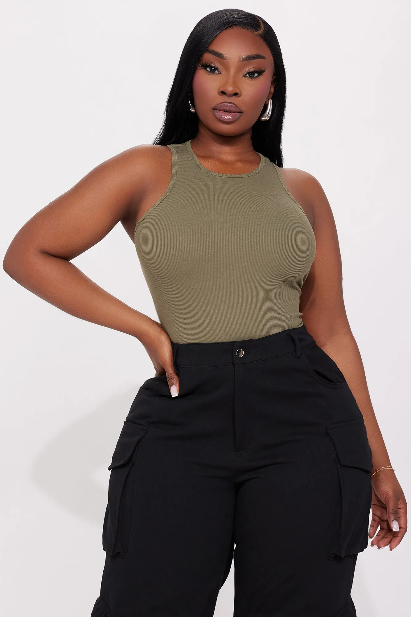 Model Attitude Racerback Bodysuit - Olive