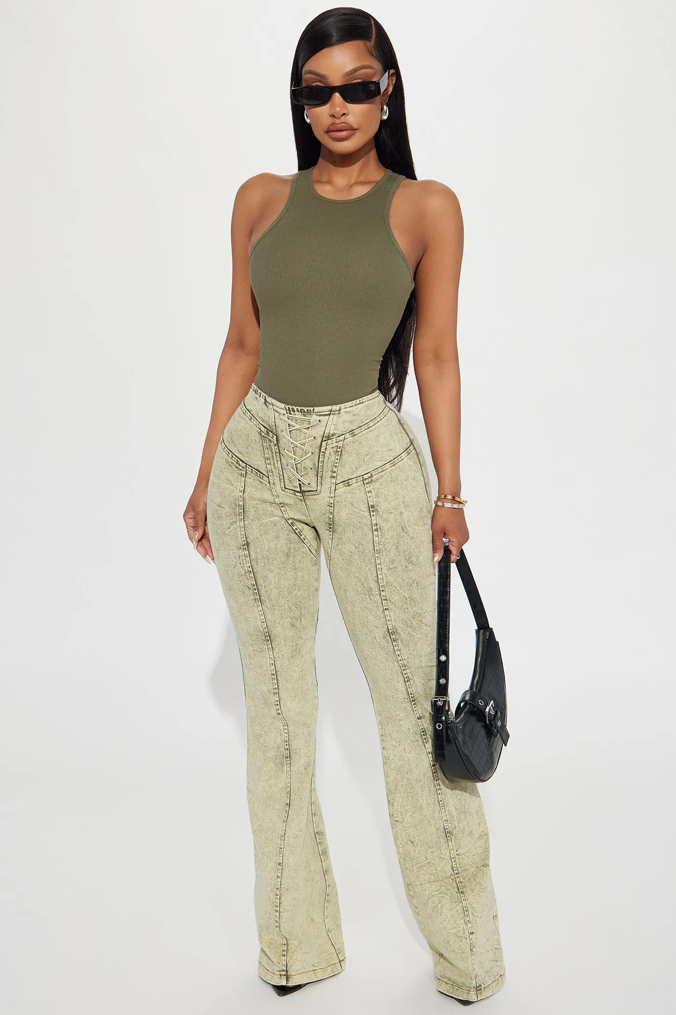 Model Attitude Racerback Bodysuit - Olive