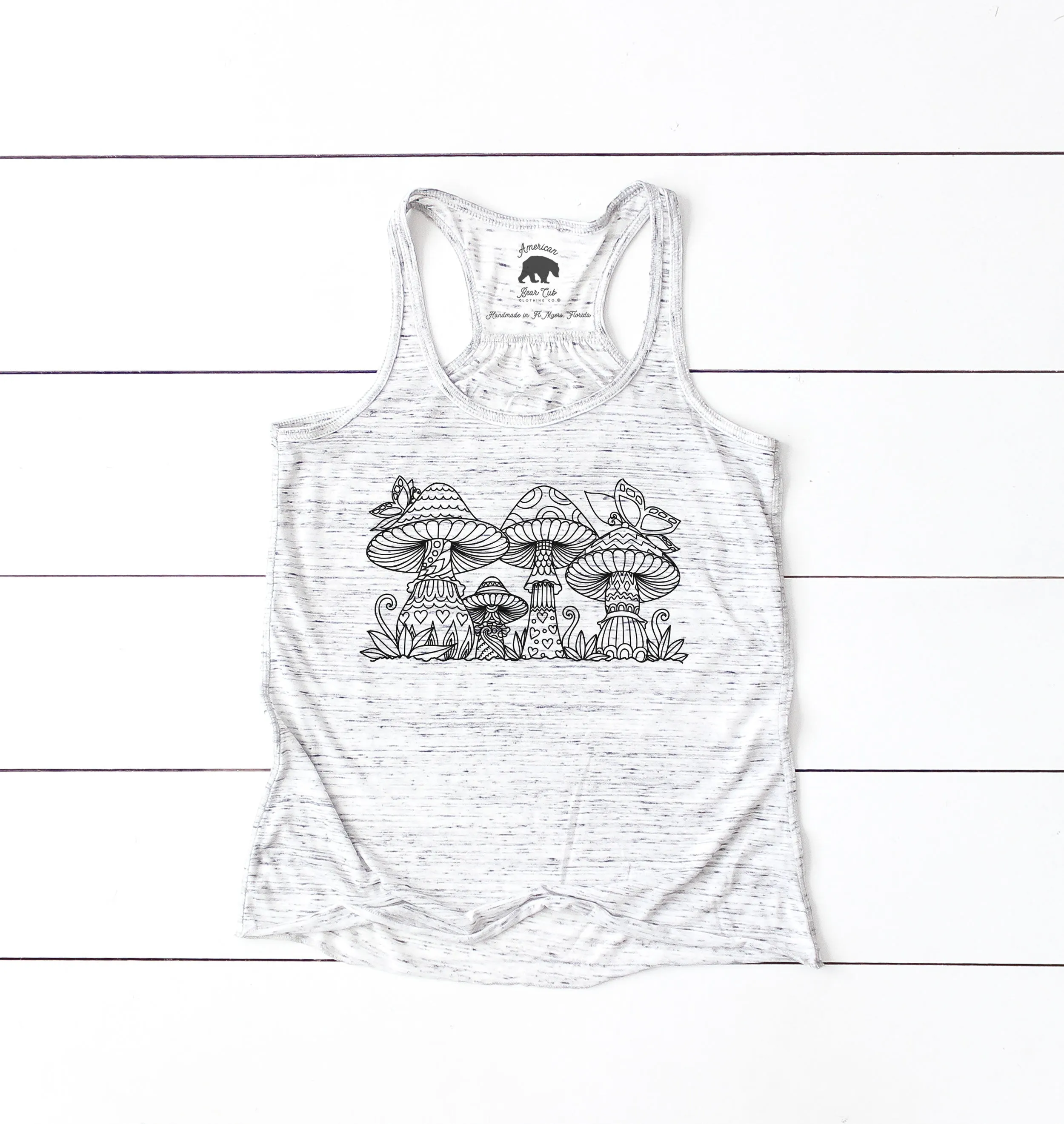 Mushrooms and Butterflies flowy racerback tank tops