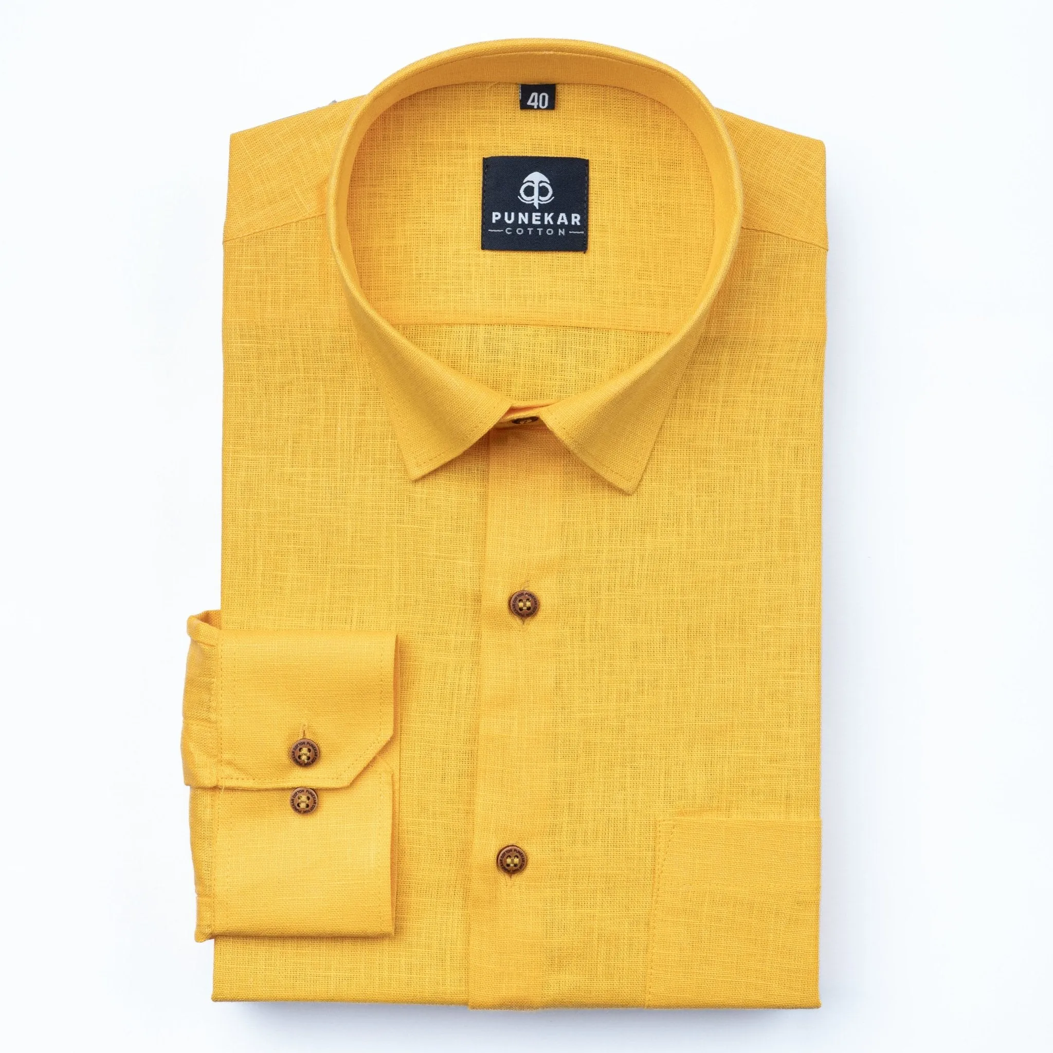 Mustered Yellow Color Linen Formal Shirts For Men