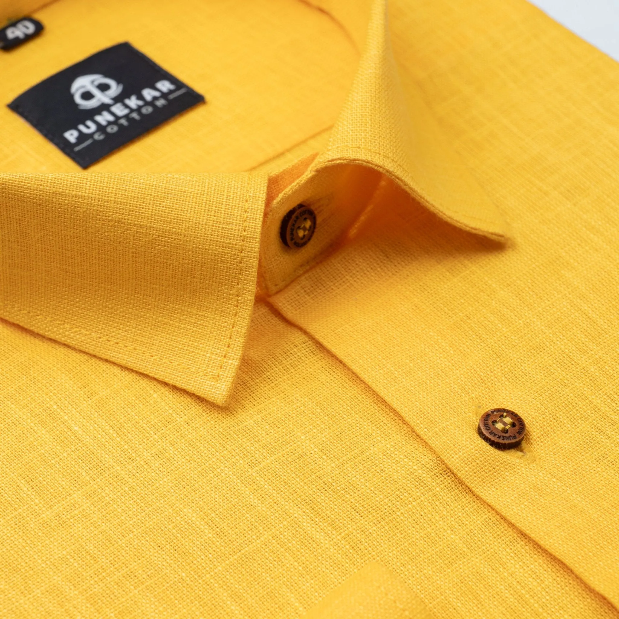 Mustered Yellow Color Linen Formal Shirts For Men