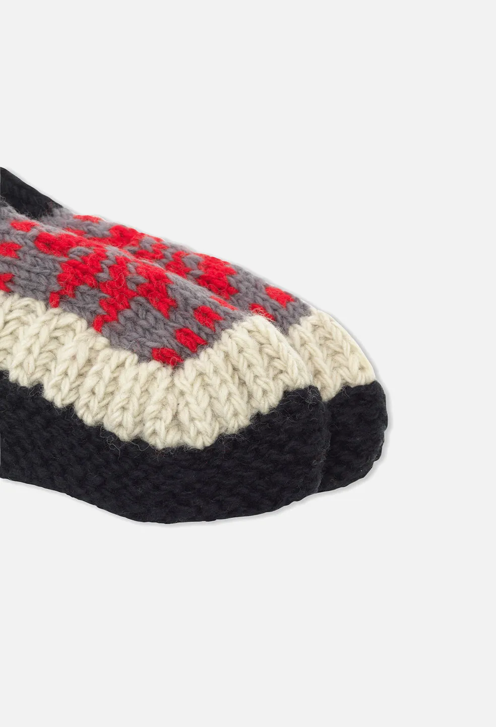 Nepalese Wool Knit Slipper / Grey X Red