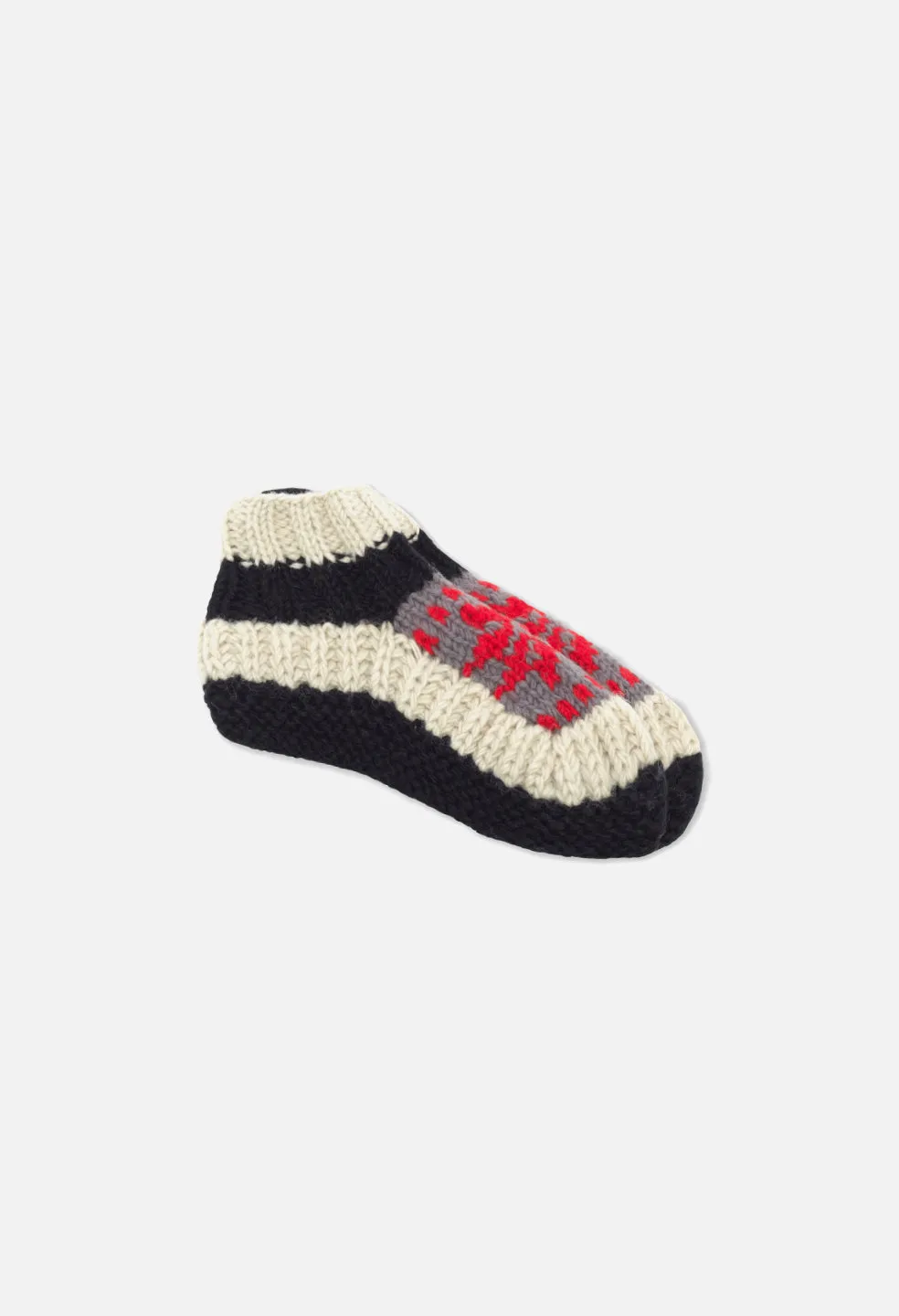 Nepalese Wool Knit Slipper / Grey X Red