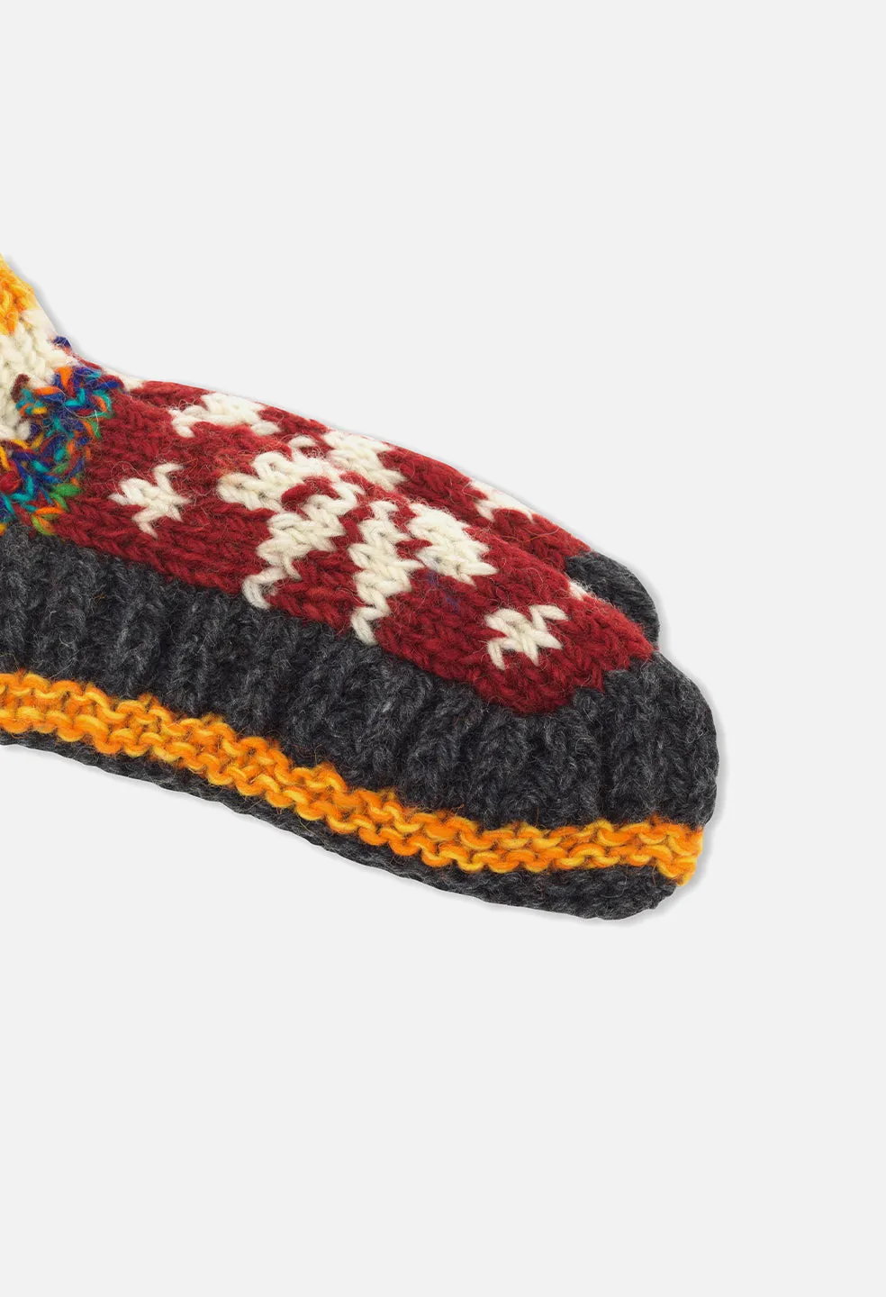 Nepalese Wool Knit Slipper / Mustard x Burgundy