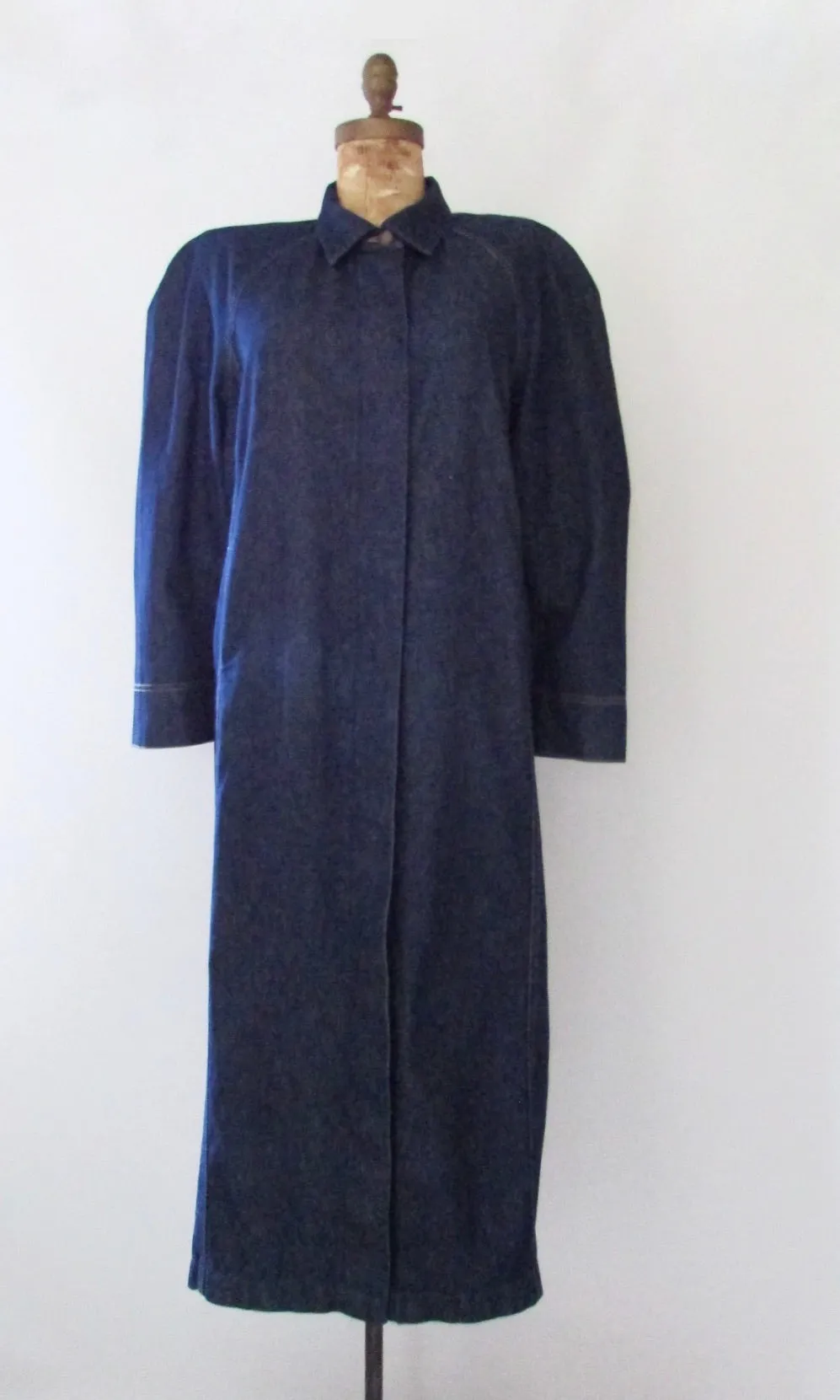 NORMA KAMALI Vintage 80s Denim Duster Coat, Medium Large