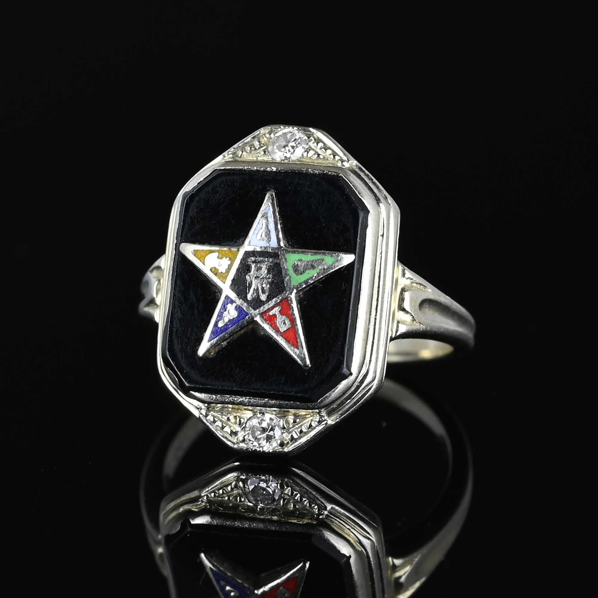 OES Eastern Star Masonic Black Onyx Diamond Ring