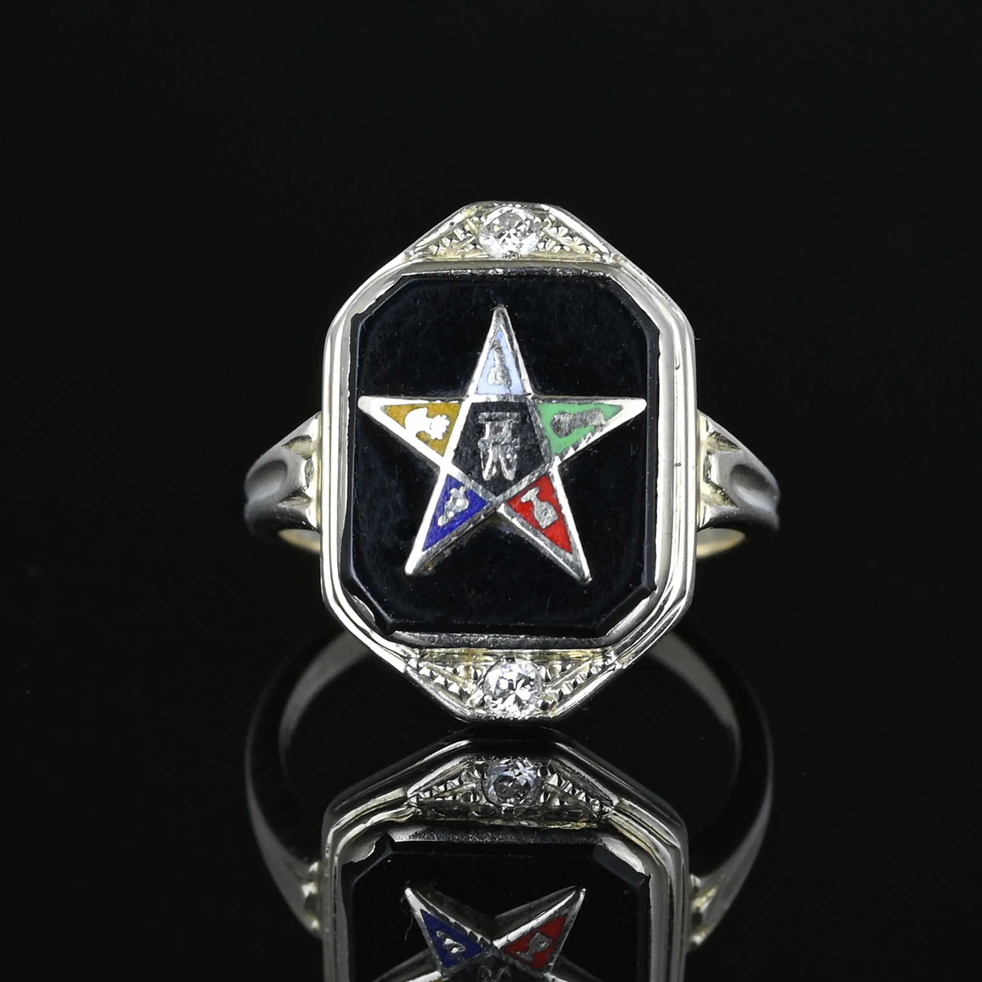 OES Eastern Star Masonic Black Onyx Diamond Ring