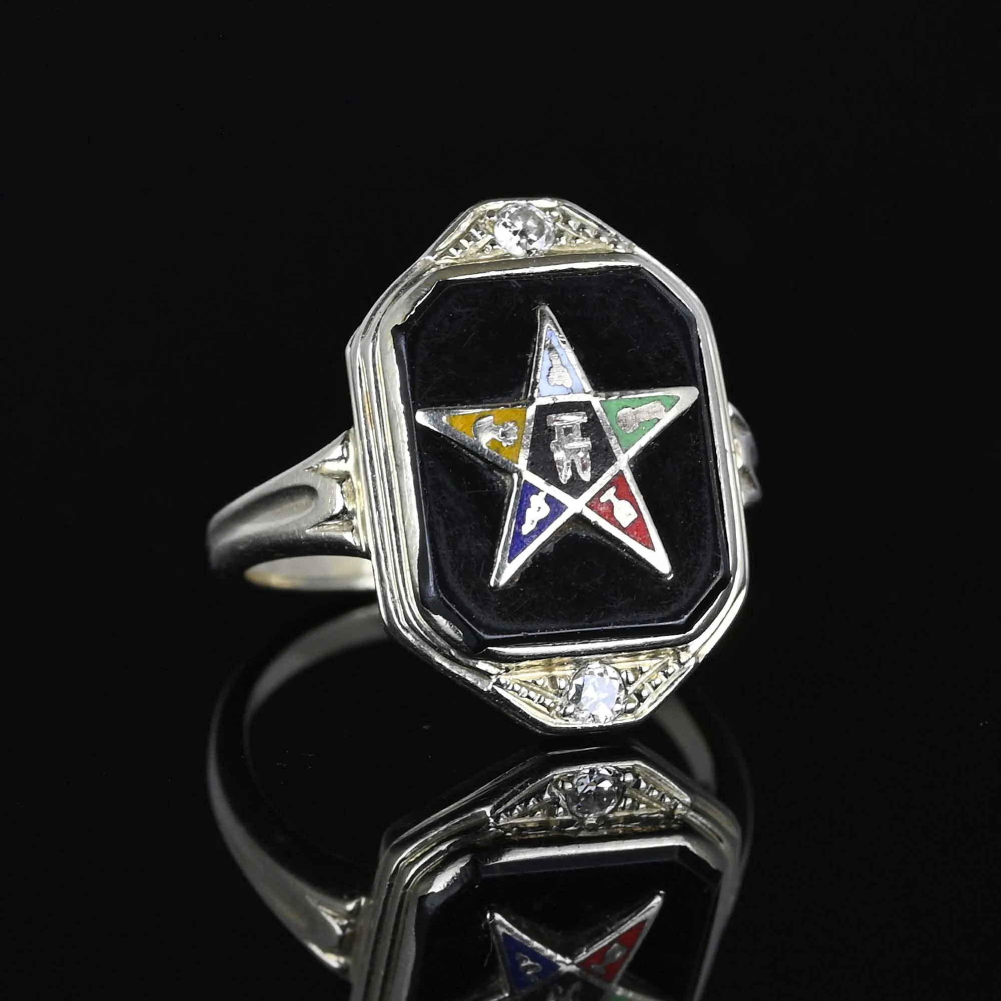 OES Eastern Star Masonic Black Onyx Diamond Ring