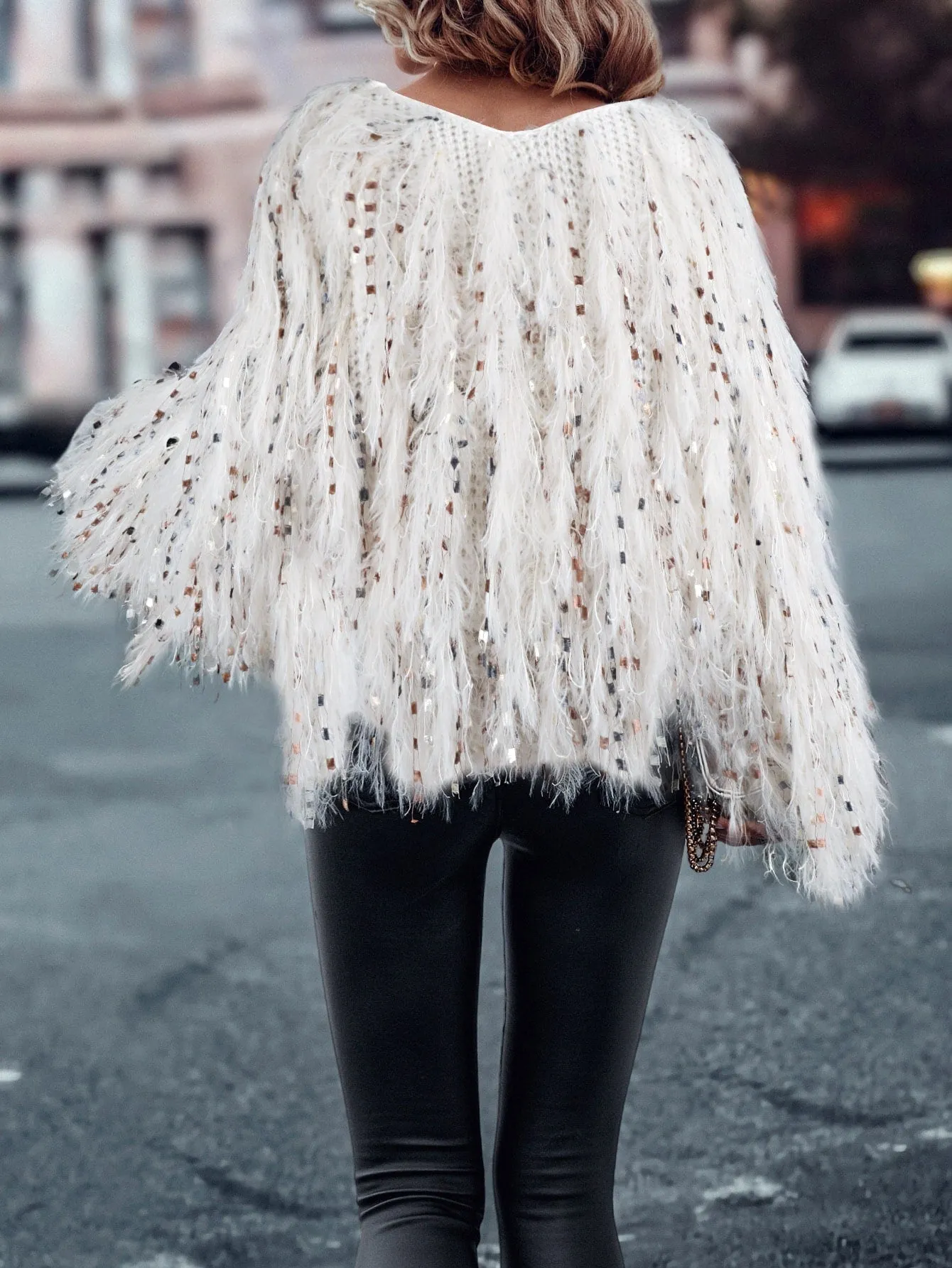 Off the Shoulder Fluffy Knit Sweater