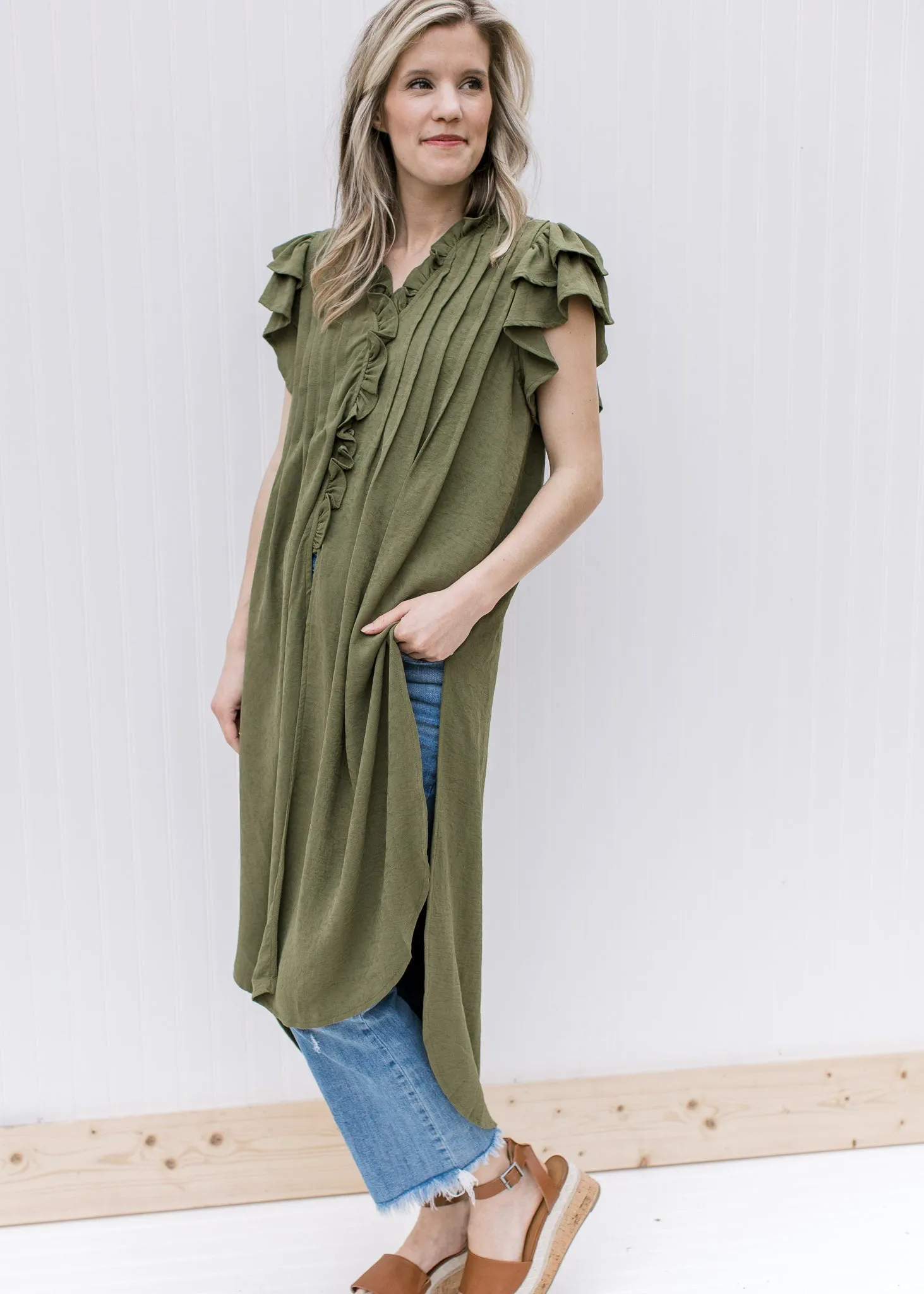 Olive Ruffled Tunic