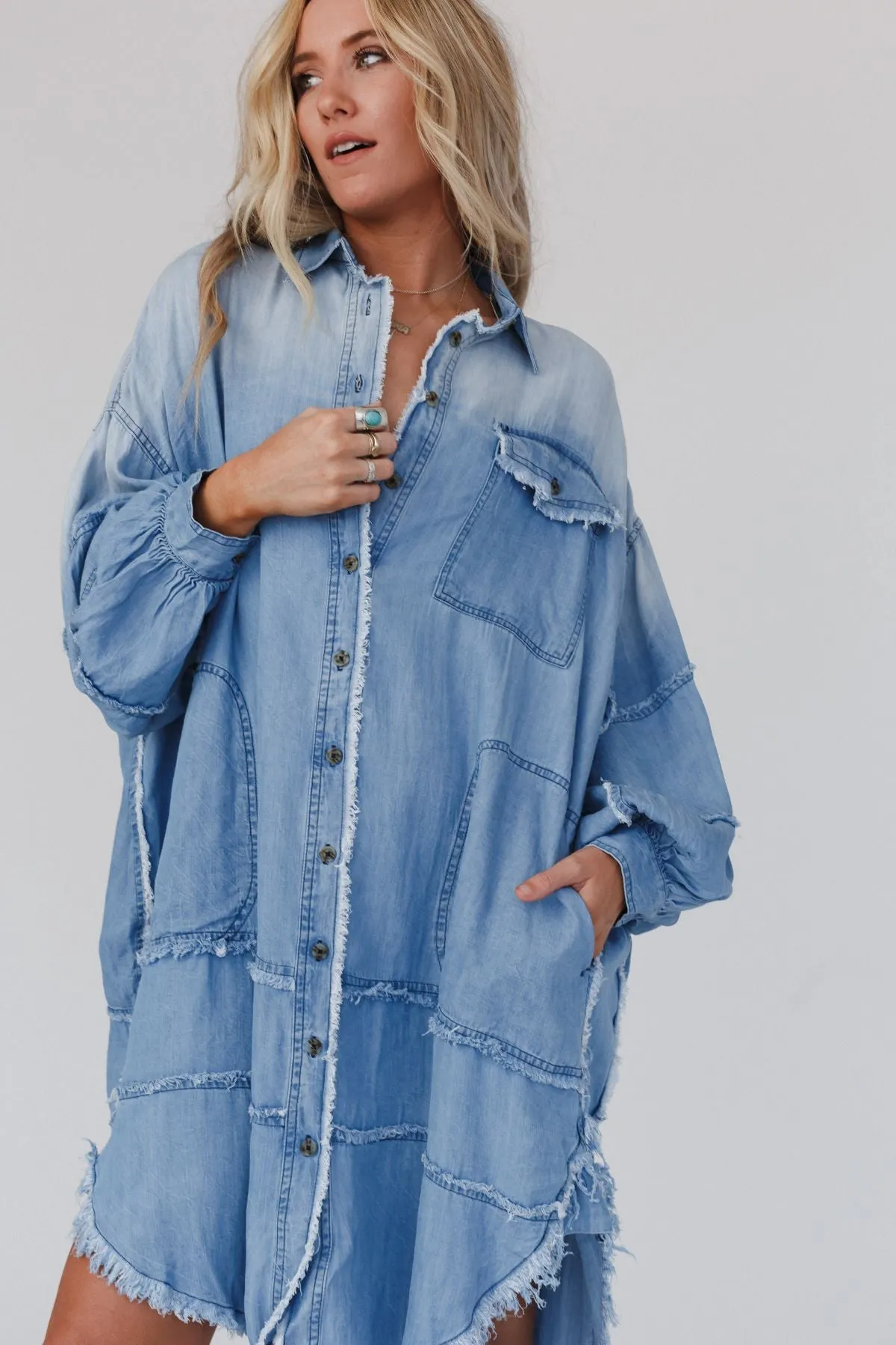 Ophelia Oversized Denim Dress - Washed Denim