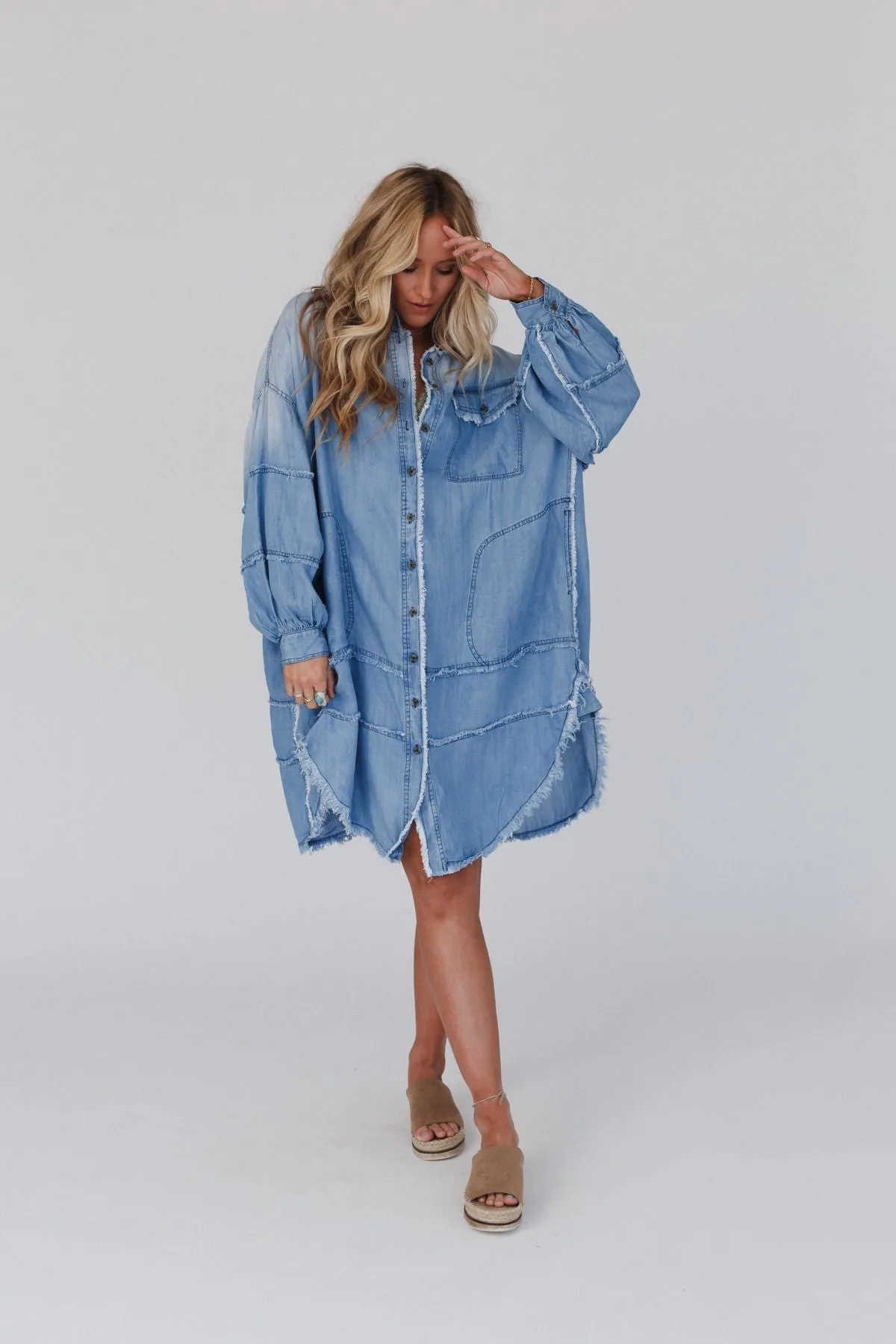 Ophelia Oversized Denim Dress - Washed Denim