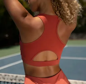 Over-Time Recycled Poly Sports Bra in Hotsauce