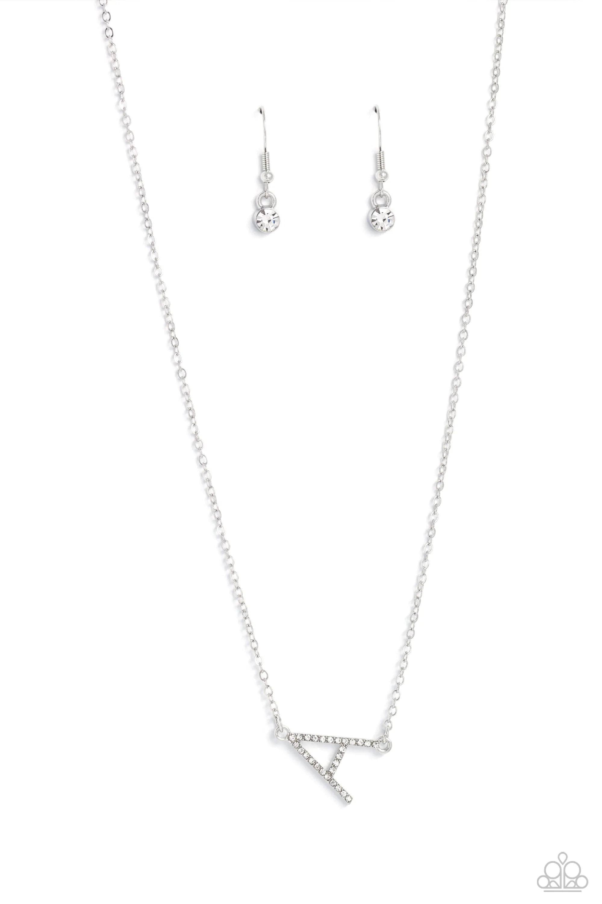 Paparazzi INITIALLY Yours A - White Necklace & Earring Set