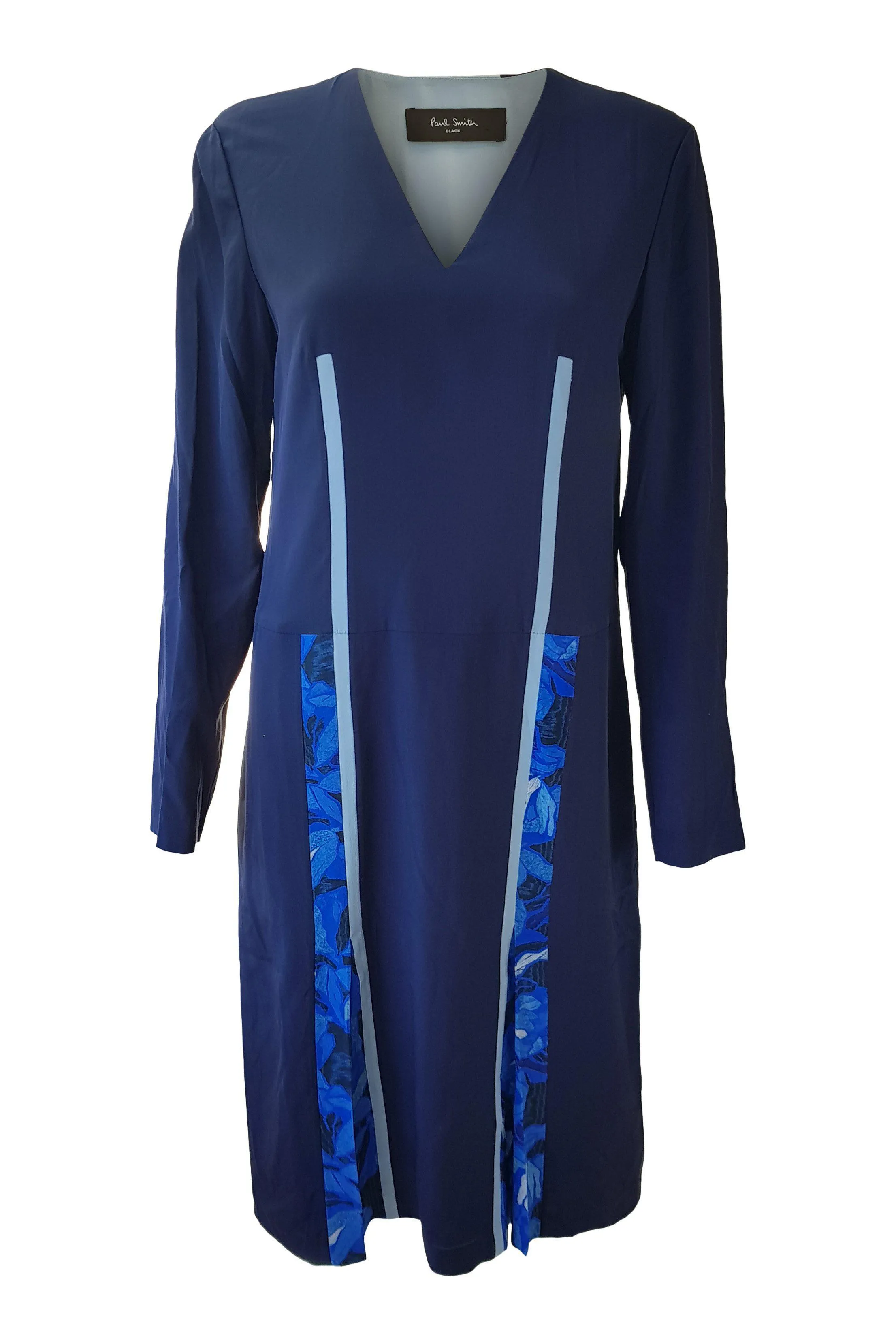 PAUL SMITH 100% Silk Blue Long Sleeved Dress with Graphic Print Detail (IT 42)