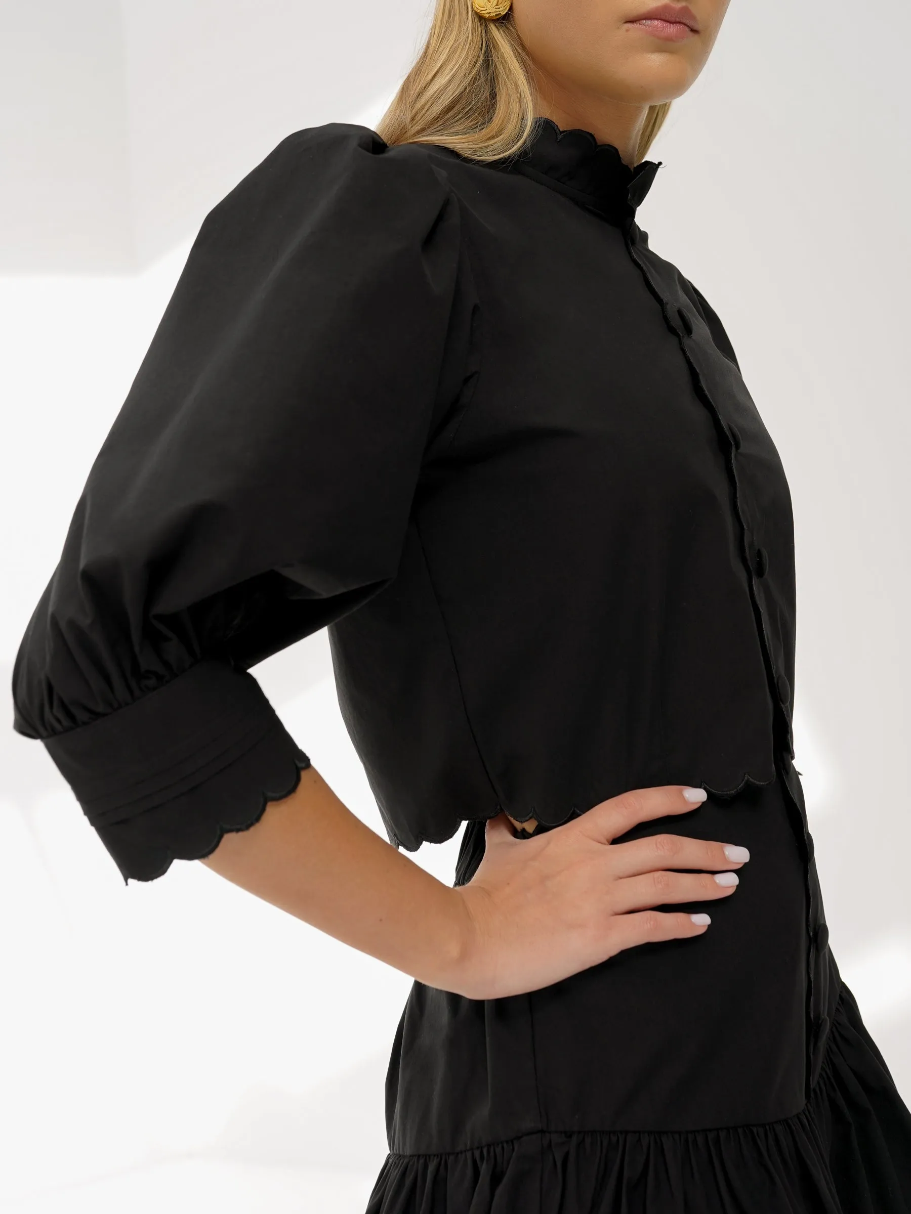 Paulette Scalloped Cotton Shirt | Black