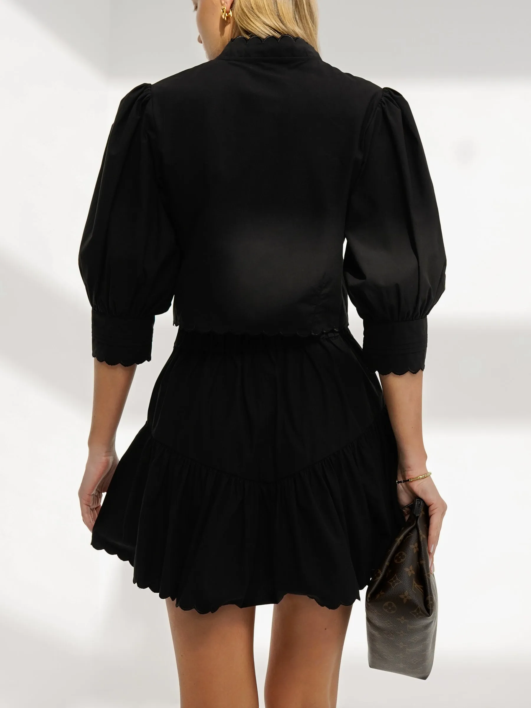 Paulette Scalloped Cotton Shirt | Black