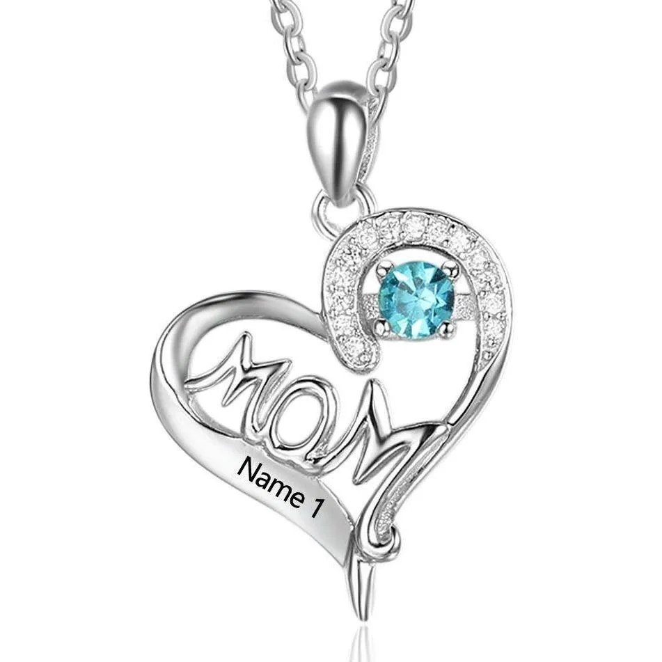 Personalized 1 Birthstone Mother's Necklace In Mom's Heart 1 Name