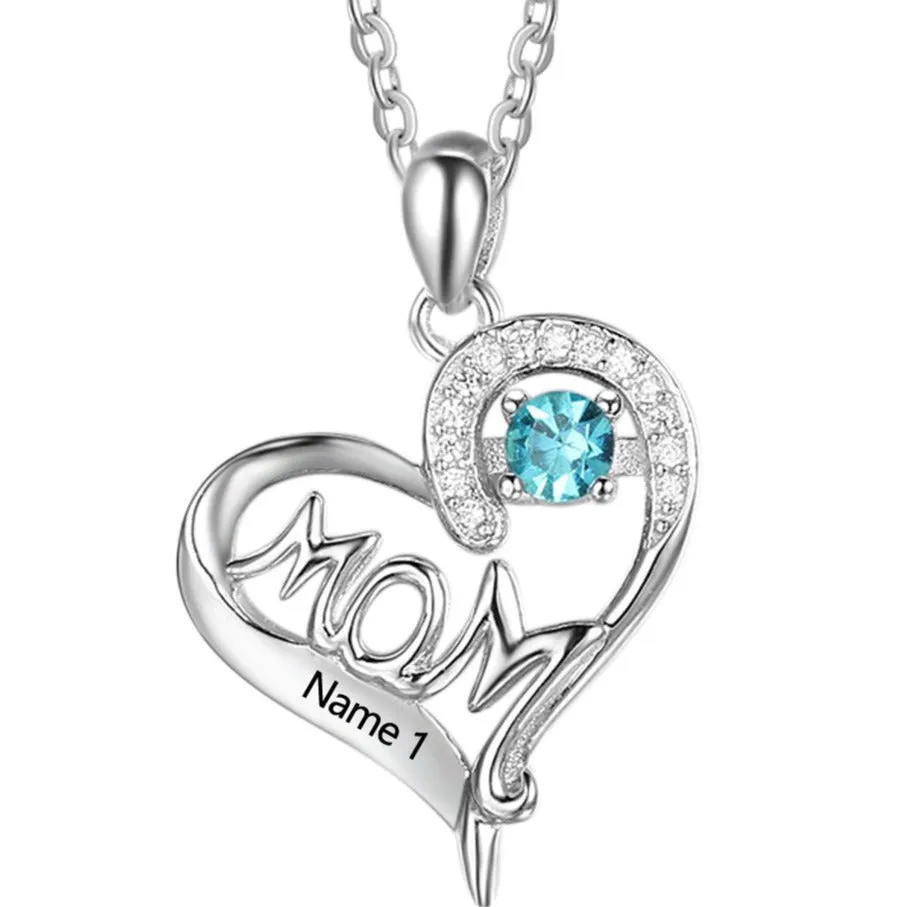 Personalized 1 Birthstone Mother's Necklace In Mom's Heart 1 Name