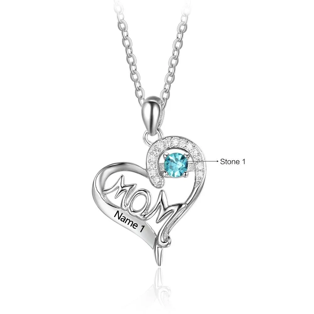 Personalized 1 Birthstone Mother's Necklace In Mom's Heart 1 Name