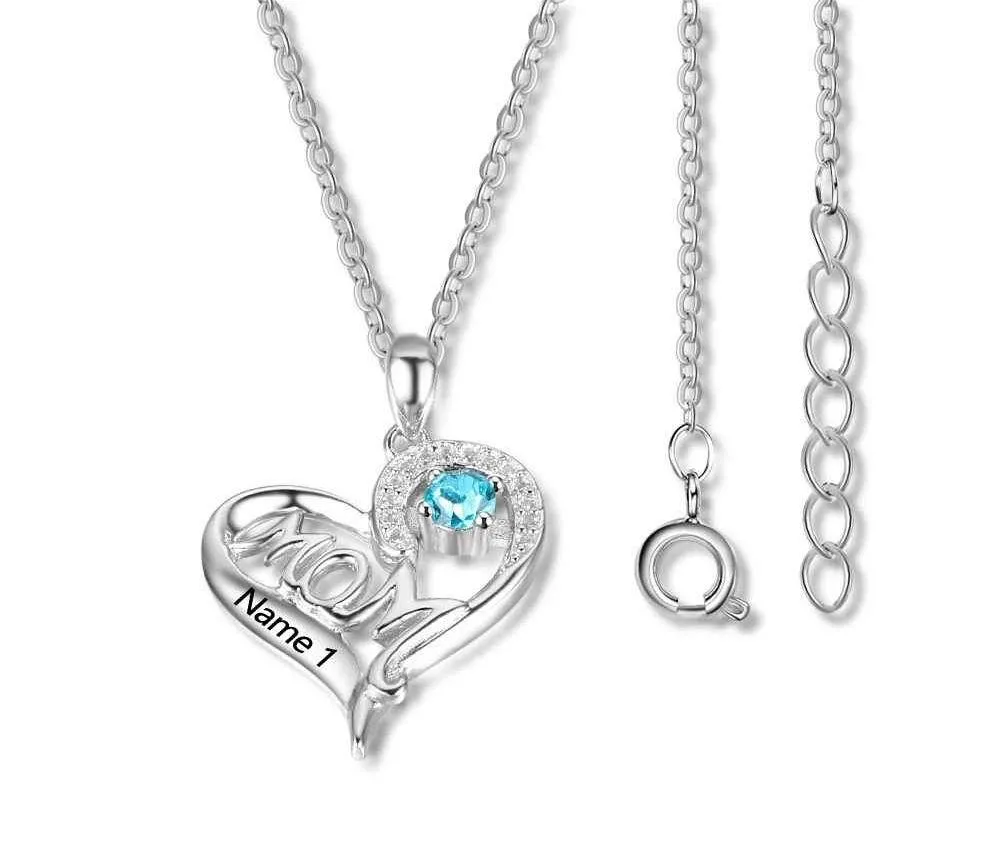 Personalized 1 Birthstone Mother's Necklace In Mom's Heart 1 Name