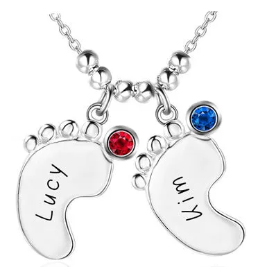 Personalized Baby Feet Mother's Necklace 1, 2, 3 or 4 Birthstones