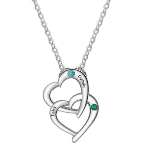 Personalized Mother's Necklace 2 Birthstones Linked Hearts 2 Engraved Names