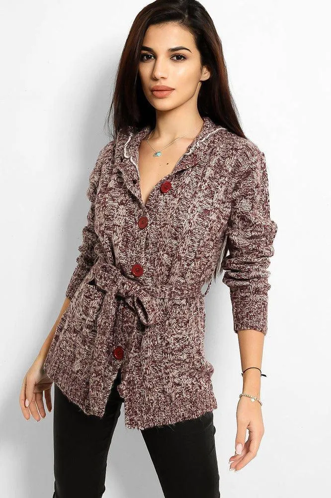 Purple Speckled Knit Hooded Cardigan