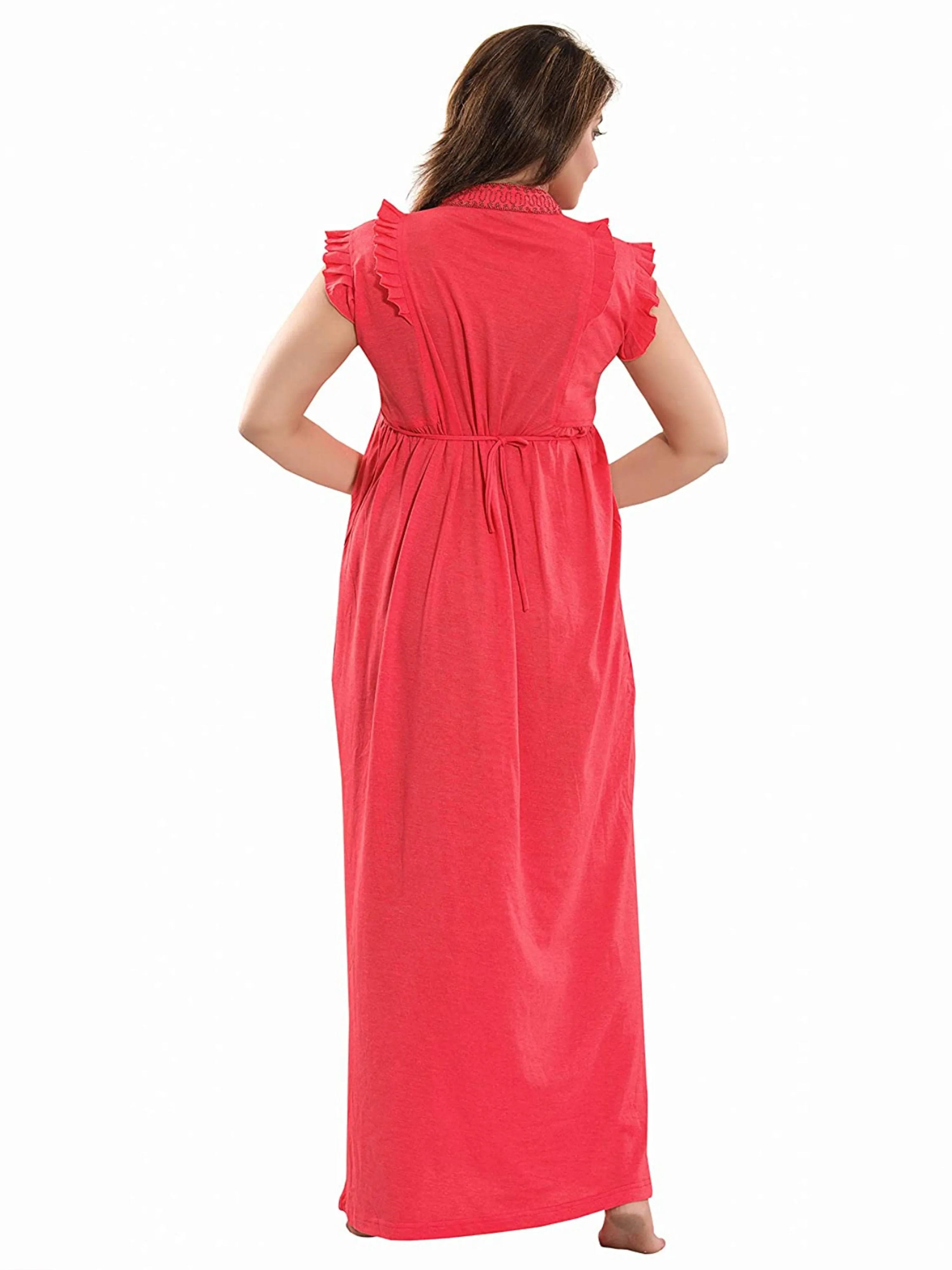 Red Cotton Blend Designer Nighty