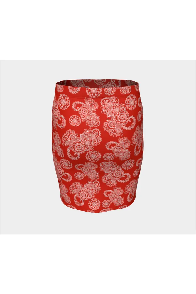 Red Paisley Fitted Skirt