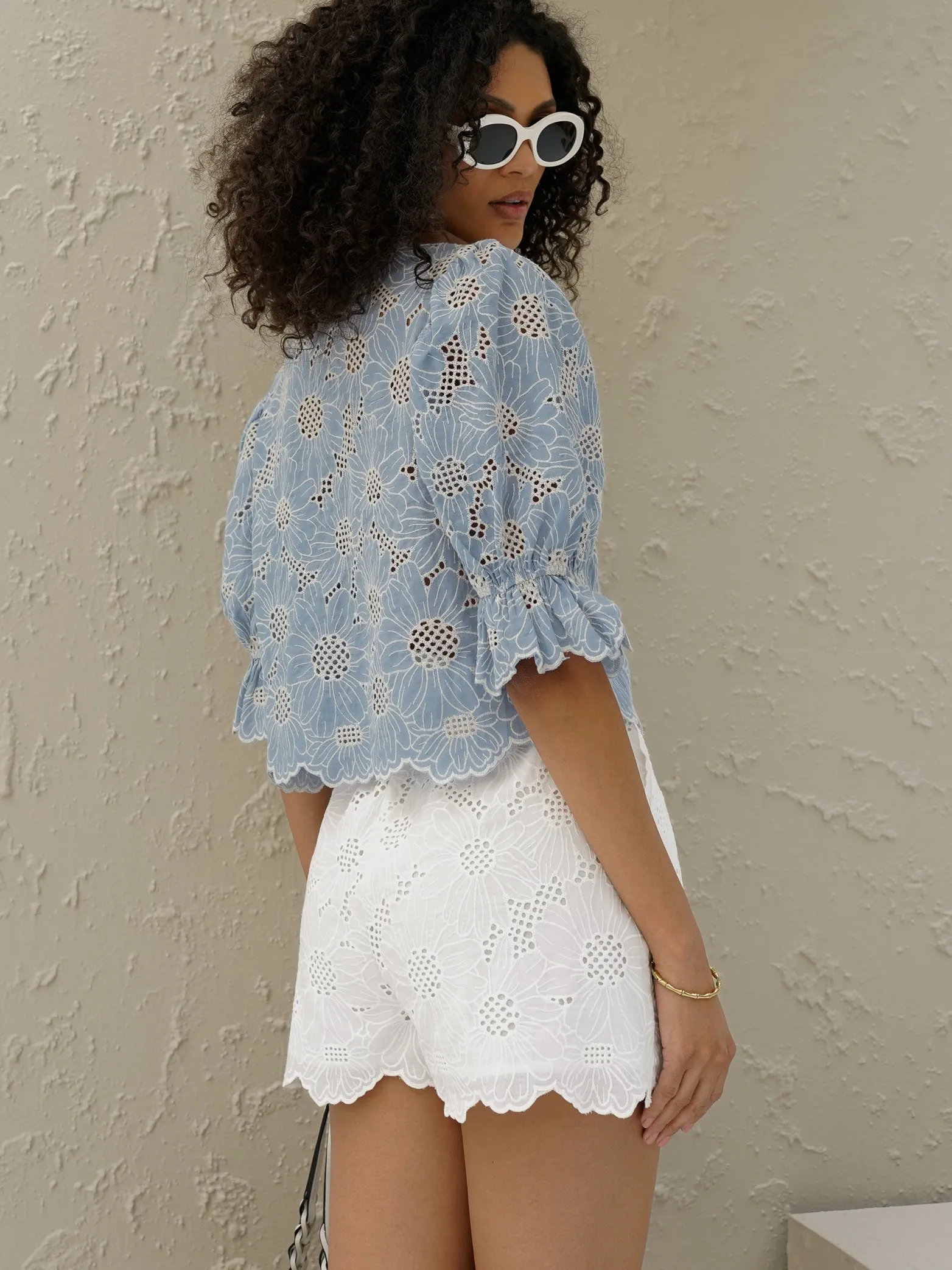 Reena Embroidered Cotton Shorts | White