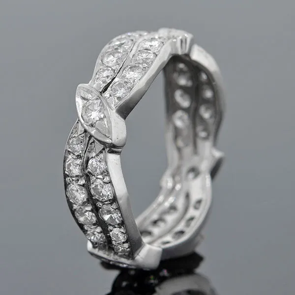 Retro Platinum Diamond Wavy Double Band 1.30ctw