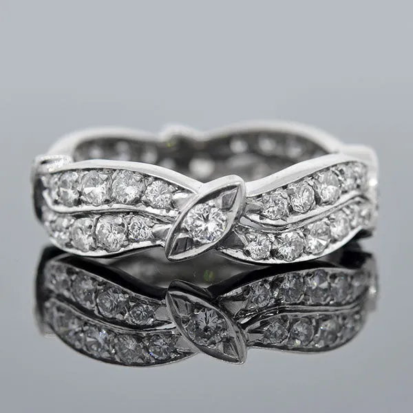 Retro Platinum Diamond Wavy Double Band 1.30ctw