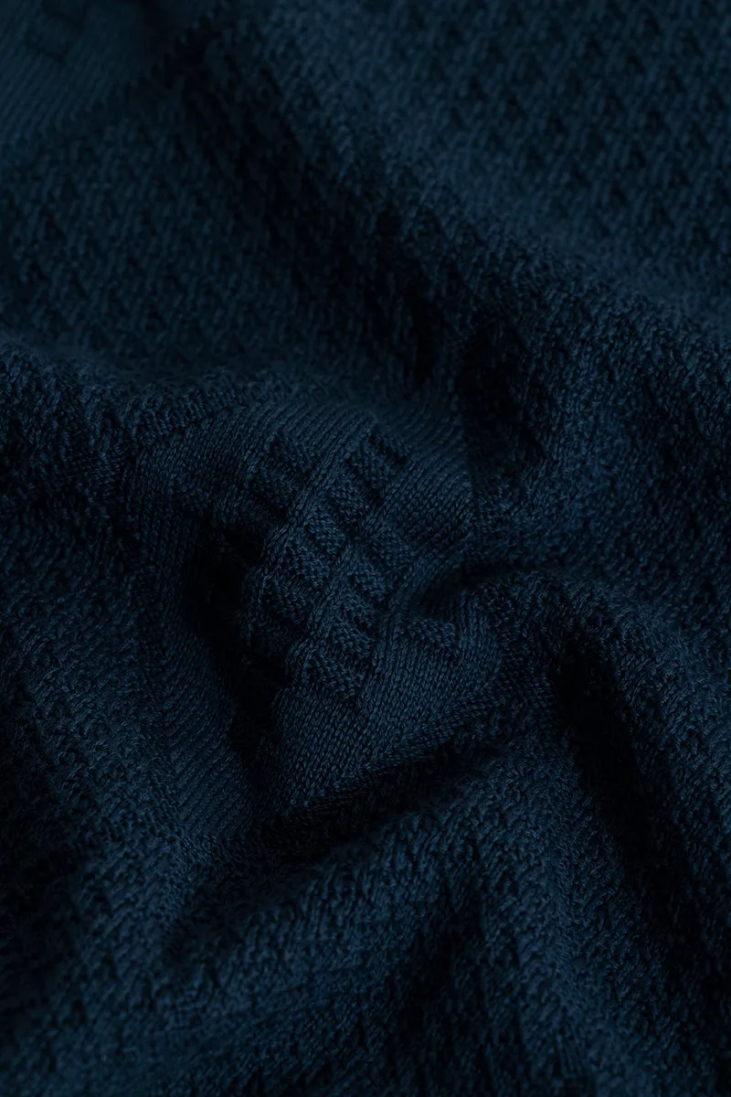 Rhomboid Blue Turtle Neck Sweater