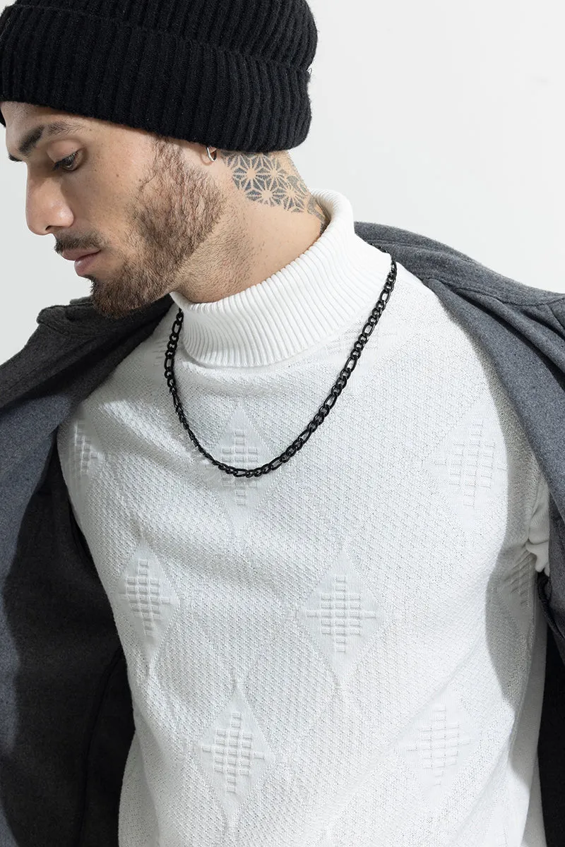 Rhomboid White Turtle Neck Sweater