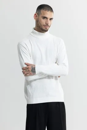 Rhomboid White Turtle Neck Sweater