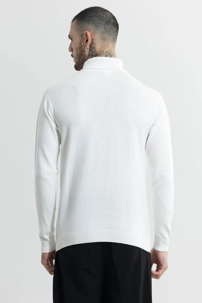 Rhomboid White Turtle Neck Sweater