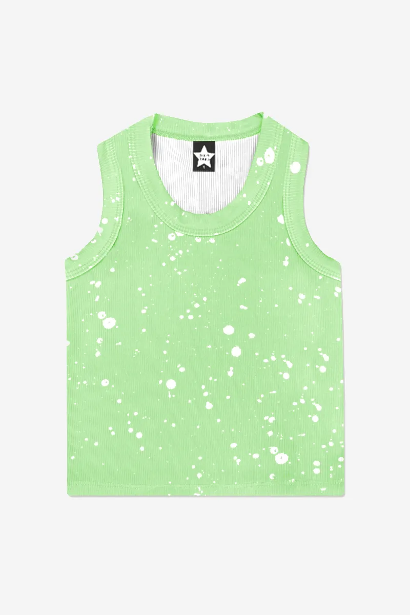 Ribbed Modal Cropped Racerback Tank - Pop Lime Splatter