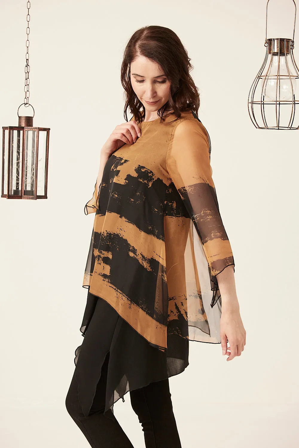 Saloos Split Back Chiffon Layered Tunic with Necklace